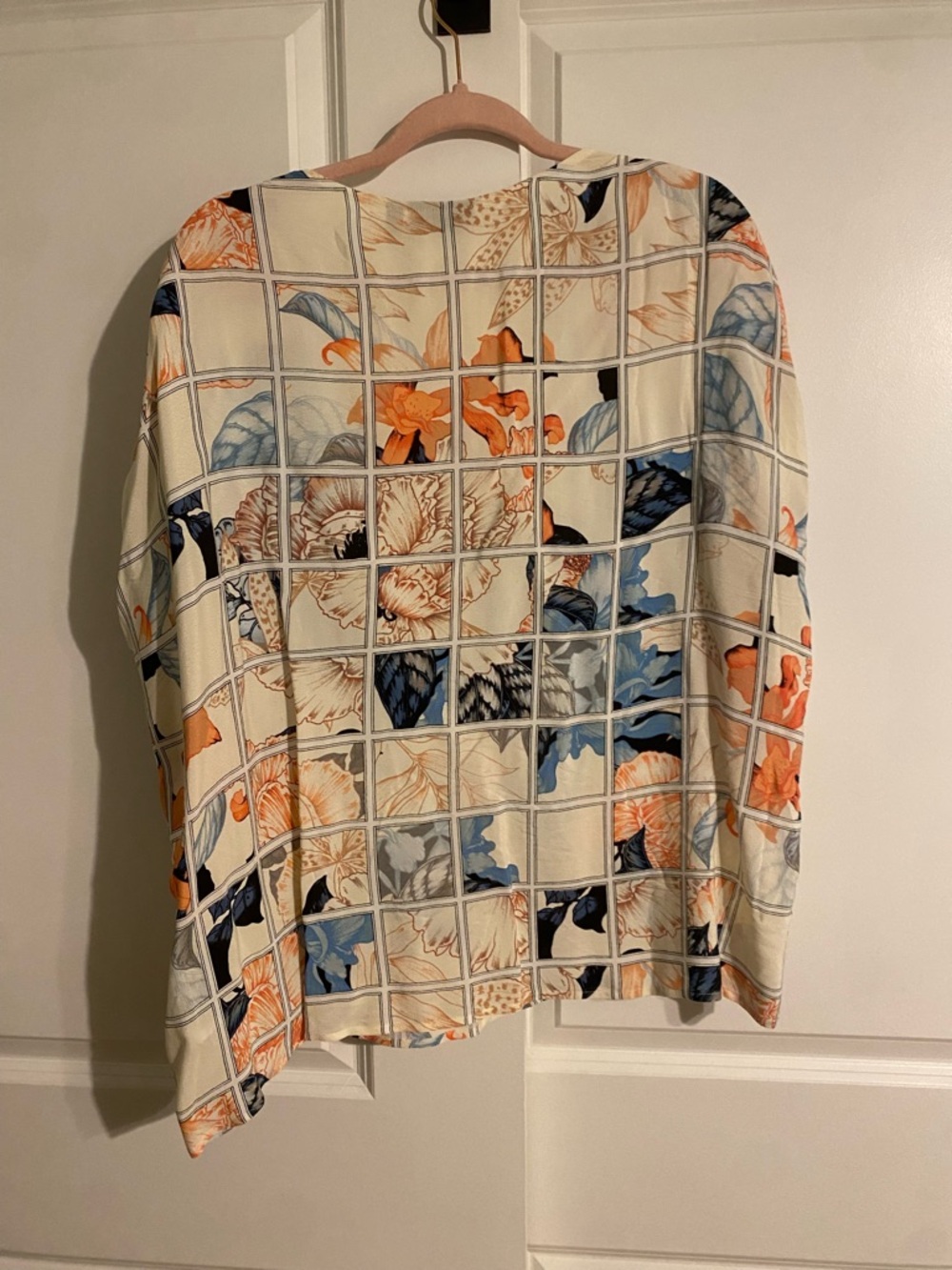 Rafaella Cream Blouse with Blue and Orange Floral Grid - Picture 4 of 4